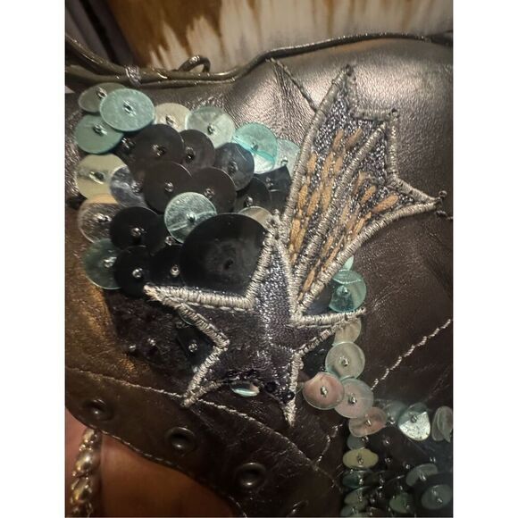 Coach C216 sequin shooting stars space rocket  stars leather sneakers 10 womens - Picture 6 of 9